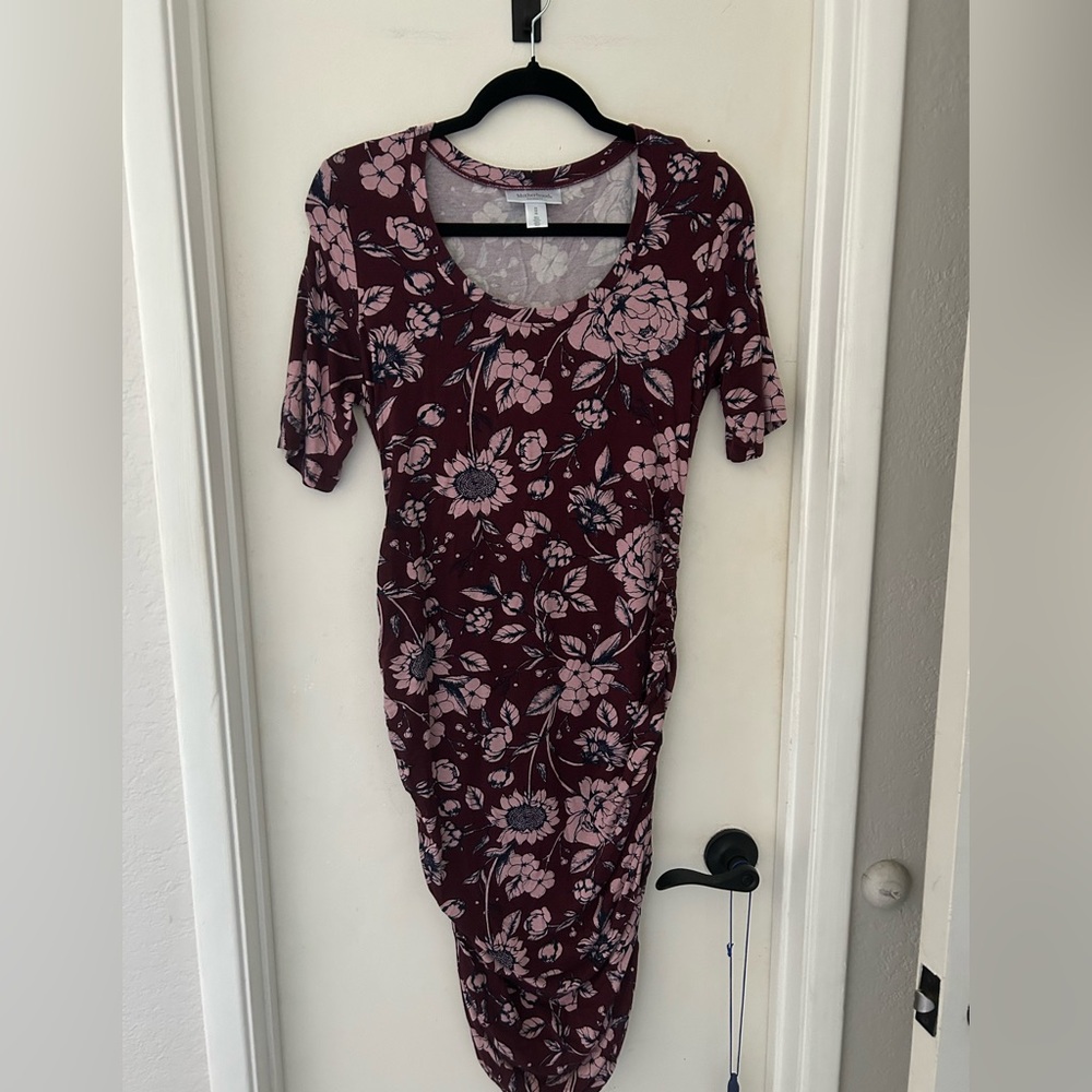 Motherhood Burgundy and Pink Floral Midi Dress